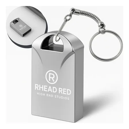 Pen Drive 32gb Mini Usb 2.0 Chaveiro Metalico Resistente Alta Velocidade Seguro Rhead Red High End Studios Rh-37 Cor Prateado Liso