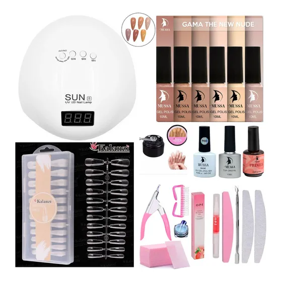 Kit Press On Con 6gelish Lampara Base Top Tips Uñas Soft Gel