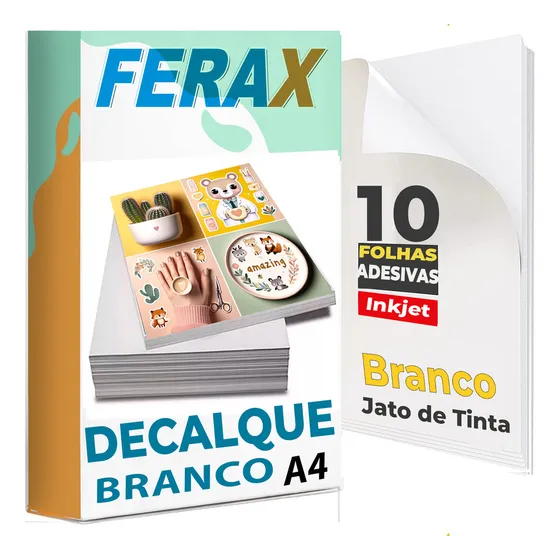 10 Papel Gomado Decalque Waterslide Jato Tinta - Branco