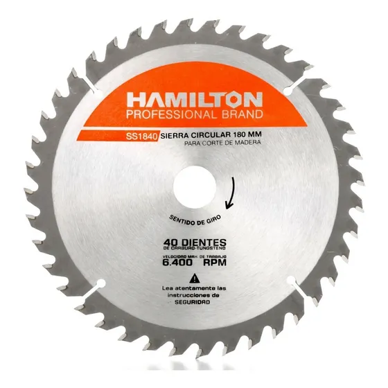 Disco Sierra Circular 40 Dientes 180mm 71/4 Hamilton Color Gris