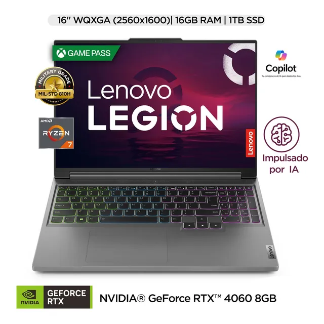 Laptop Lenovo Legion Ryzen 7 Rtx4060 16gb 1tbssd Ia Luna Grey