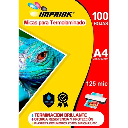 100 Micas Termolaminadora A4 125 Mic X 3un