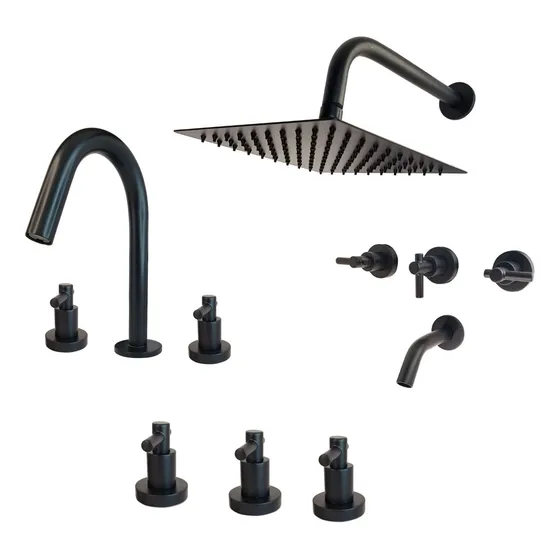 Combo Griferia Baño Cierre Ceramico Lever Cruz Duchon Black Color Negro Lever