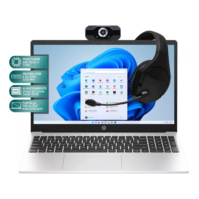 Bundle: Hp Laptop 255 G10 , Hai Webcam & Audífonos Hyperx Gris