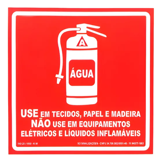 Placa Sinalização Para Extintores De Água 20 X 20 Cm