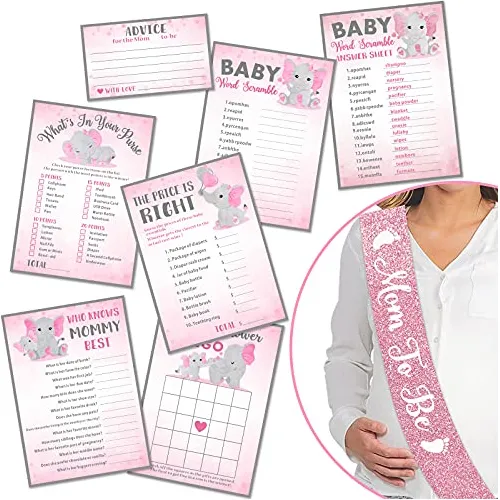 Pink Elephant Baby Shower Tarjetas De Juego Mam