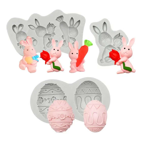 3pcs Moldes Silicona Conejos Huevos Pascua Para Chocolate