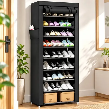 Sapateira Armário Organizador de Sapatos Estocasa 9 Prateleiras Dobrável Desmontável com Capa Protetora Porta Sapatos Multiuso para Quarto Closet Guarda Roupa Organização de Calçados