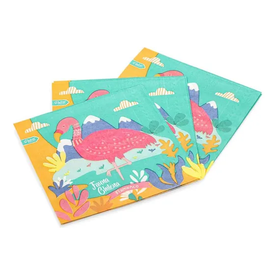 Set 12 Servilletas De Cumpleaños Fauna Chilena Palms Naranja