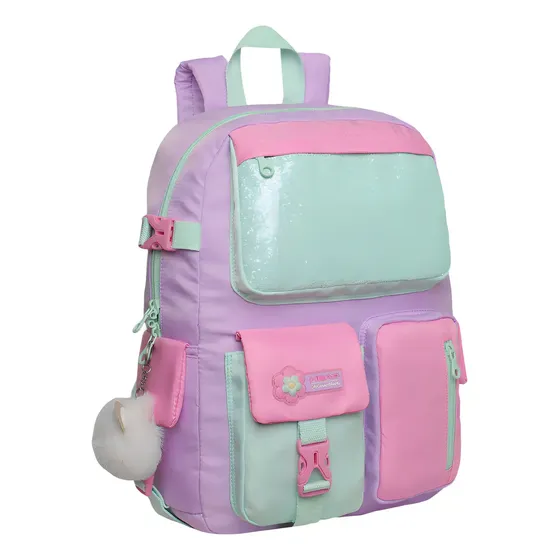 Mochila Mujer Kawaii Fusion Color Block Pastel Head Rosa