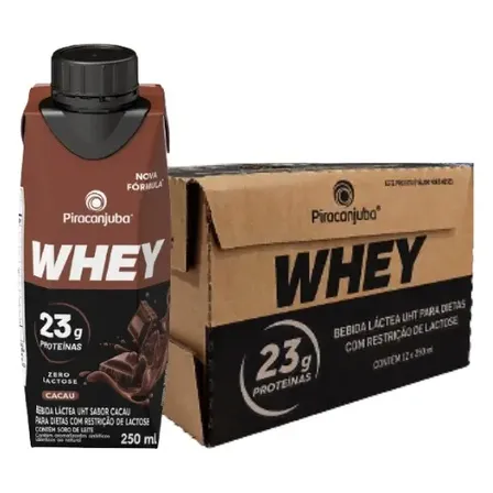 Kit 12 Bebida Whey Piracanjuba 0 Lactose Sabor Cacau 250m