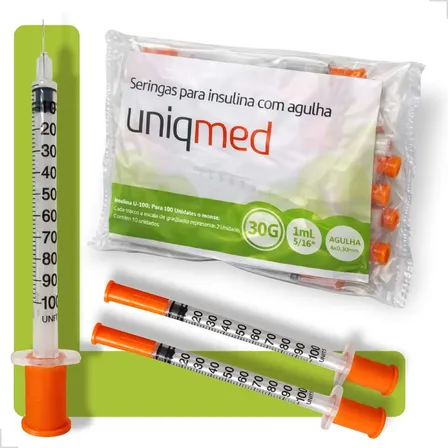Seringa Para Insulina 1ml 8mm X 0,30mm 30g - Uniqmed 1 Ml