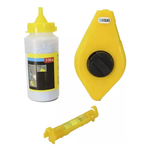 Kit Tiralínea Con Nivel Para Albañilería Tizador 15m 3 Pcs