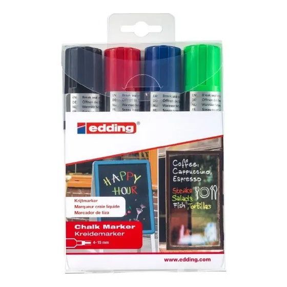 Set Marcador De Tiza Colores Básicos Edding 4090 X 4 Uds