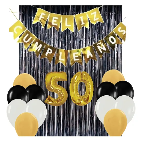 Combo Kit Deco Cumple 20 30 40 50 60 Años Cortina + Globos