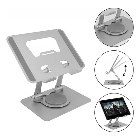 Suporte Mesa Tablet E iPad Dobrável Giratório 360° Prateado