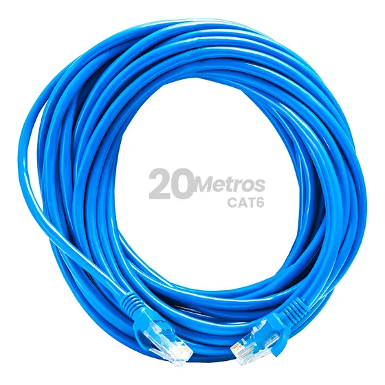 Cabo De Rede 20 Metros 20m Lan Internet Crimpado Rj45 Cat6 Azul Boyu Cell