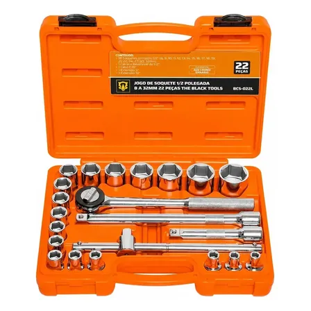 Jogo Kit de Ferramentas Manuais Chave Catraca 1/2 8 a 32mm Cromo Vanádio BCS022L The Black Tools