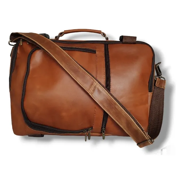Maletín Mochila De Piel 100% Color Miel Para Laptop