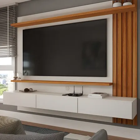 Painel Tv 70 Polegadas Christiania Ripado Cinamomo/off White Cor Bege