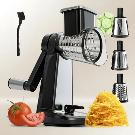 Chefolla Rallador De Verduras Premium Multifuncional, Mandolina Cortadora De Verduras, Rayador De Queso, Picadora De Verduras Con 3 Cuchillas De Acero Inoxidable, Ideal Para Frutas Y Nueces Negro