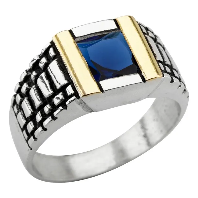 Anillo Hombre Tipo Sello Con Piedra Central De Plata Y Oro 