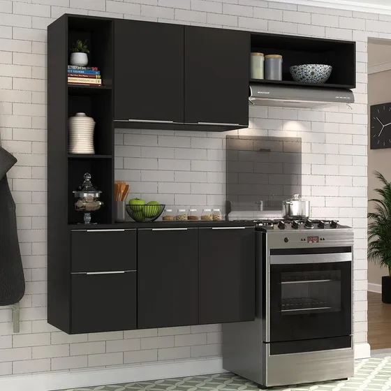 Armário de Cozinha Compacta com Balcão Sofia Multimóveis V2001 Preto