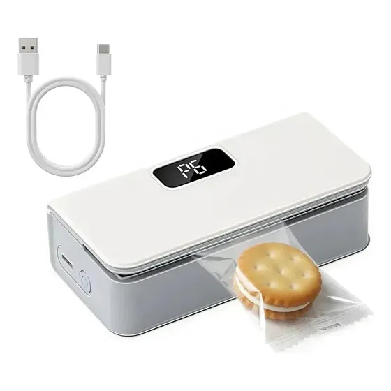Sellador Portátil De Bolsas Recargable Con Cable Usb Blanco