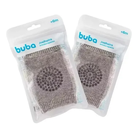 Kit 2 Pares Joelheiras Antiderrapantes Bebês Engatinhar Buba Cinza