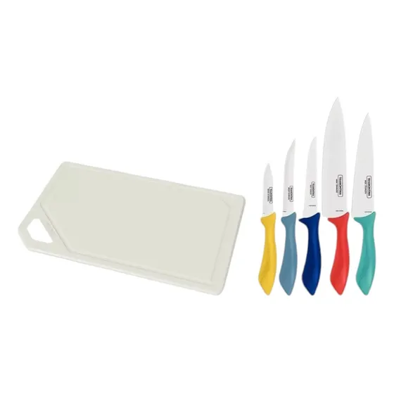  Cuchillos Acero Tramontina Original Set X5 +tabla De Corte 