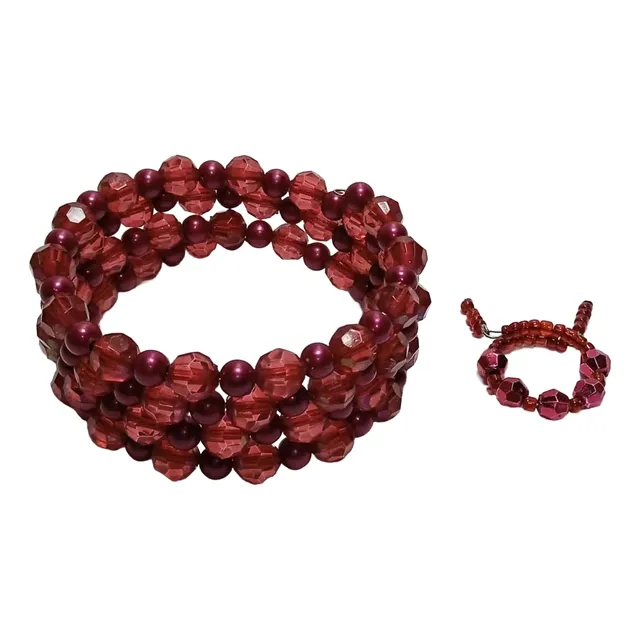 Juego De Pulsera Y Anillo Con Piedras Facetadas En Rojo