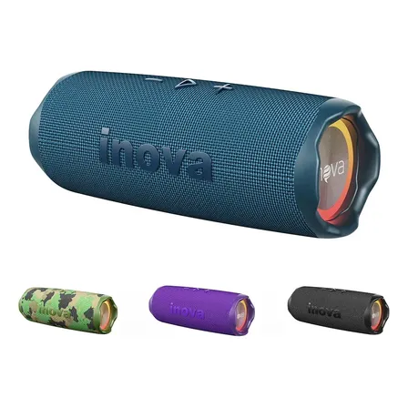 Caixa De Som Portatil Inova Caixinha Com Rgb Tws Recarregável Subwoofer, Potente Caixas Bluetooth Ideal Festas Ao Ar Livre E Uso Diário, Azul