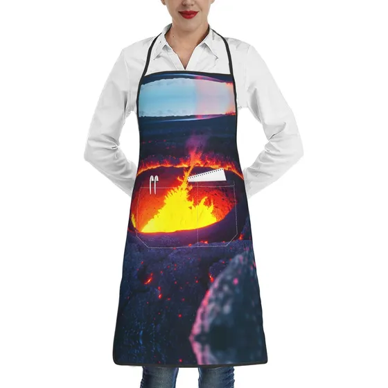 1 Delantal Estampado Lago Puesta Sol Para Mujer Bolsillo