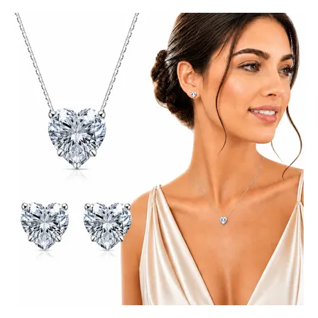 Conjunto Colar Brinco Coração Ponto Luz Folheado Prata 925 Prateado