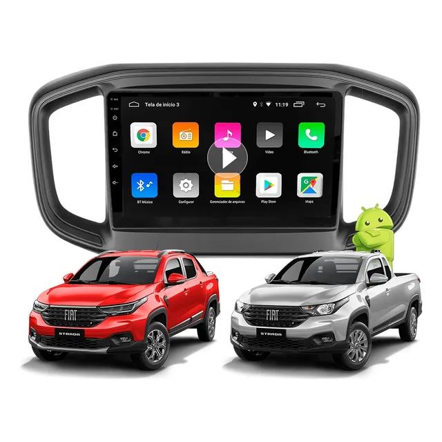 Multimídia 9pol Android Partner Strada Fiorino 2021 2024 Gps