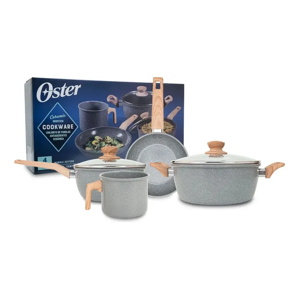 Jogo de Panelas Oster Marble Edition com 4 Peças de Cerâmica Antiaderente para Indução