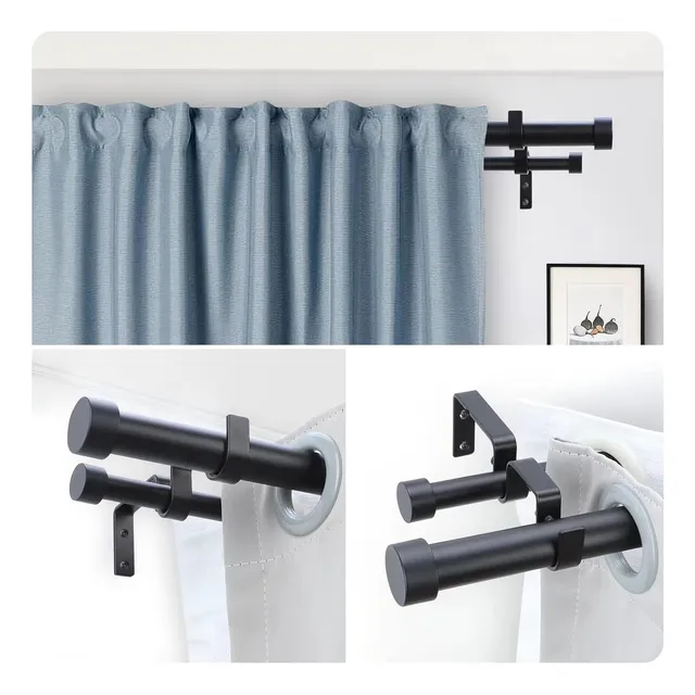 Tubo Doble De Cortinero Expandible Con Un Máximo De 3,6 M De Color Negro