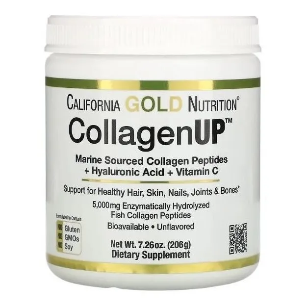 Polvo hidrolizado de colágeno marino Ácido hialurónico Vit C 206g