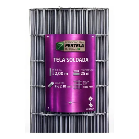 Tela Cerca Soldada 2,00mx25m Malha 5x15 Fio Grosso 2,10mm Galvanizado