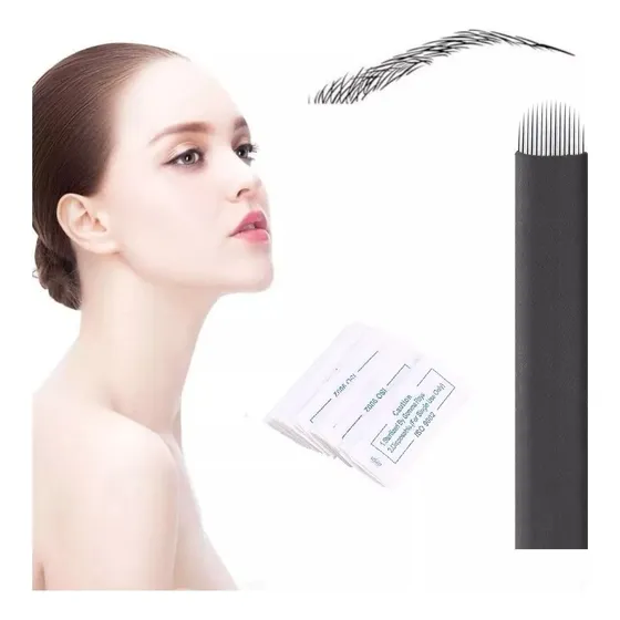 50 Pcs U18 Navajas Microblading Pin Y Lengua De Gato Agujas