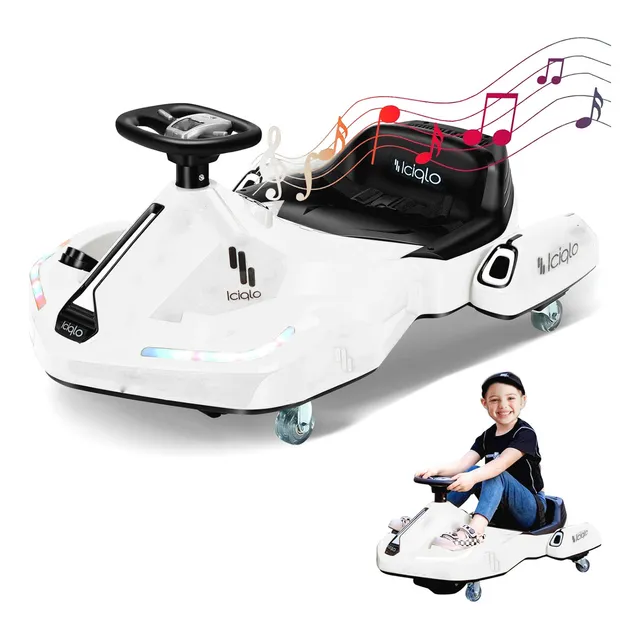 Go Kart Electrico Para Niños Giro 360° Luz Bluetooth Iciqlo Color Blanco