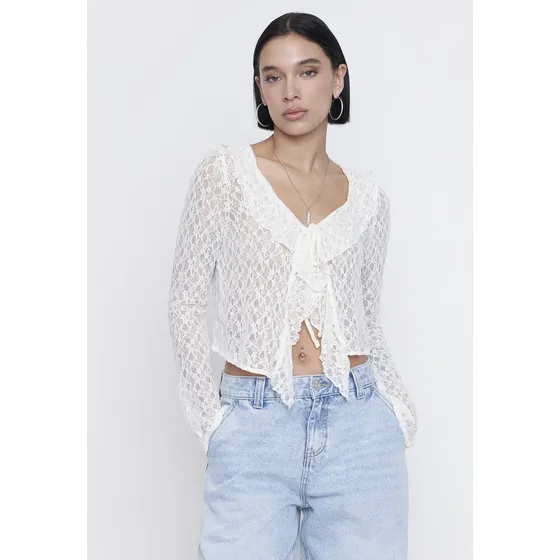 Polera Mujer Encaje Vuelos Ecru Corona