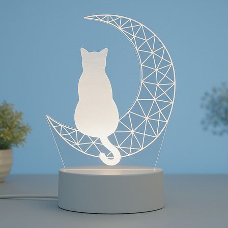 Luminária Led Gato Sozinho Na Lua - Abajur De Mesa Luminária Led Gato Sozinho Na Lua - Abajur De Mesa