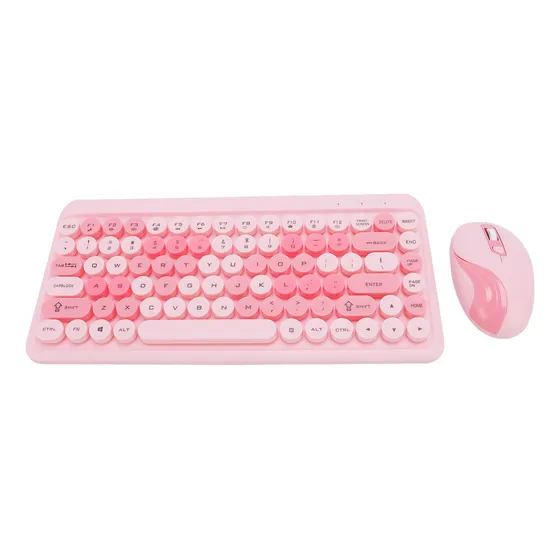 T0mpara Teclado Retrô Colorido, Mouse Sem Fio De 2,4 G E