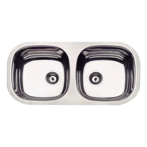 Pileta Cocina Doble Acero Inox.tramontina 72x34x14 C/válvula Color Plateado