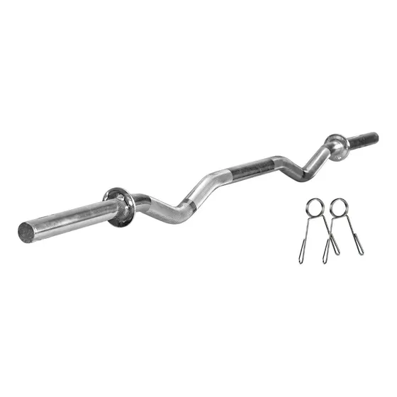 Barra W Maciça 1,20m 28mm + 2 Presilhas P/treino Supino Cor Cromado