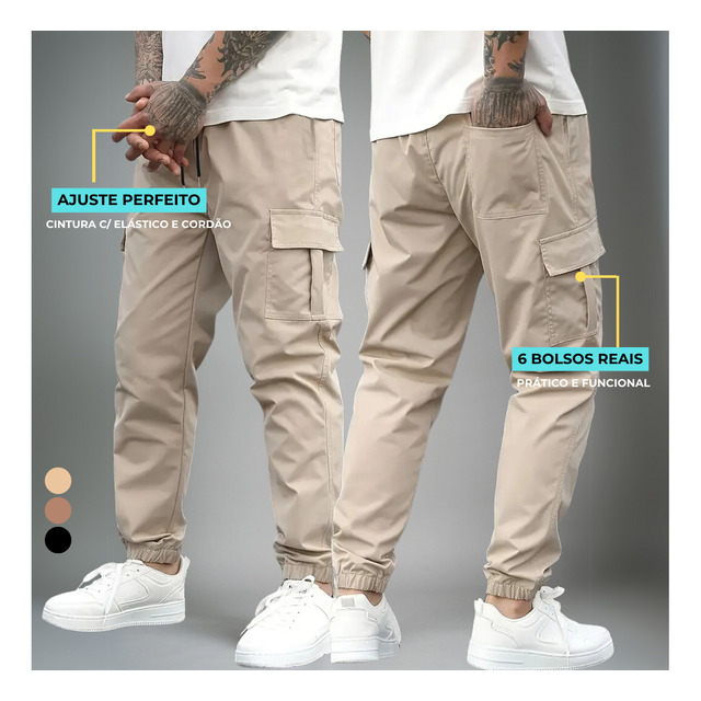 Calça Jogger Cargo Masculina Sarja Calca Streetwear Punho Calça Jogger Cargo Masculina Sarja Calca Streetwear Punho