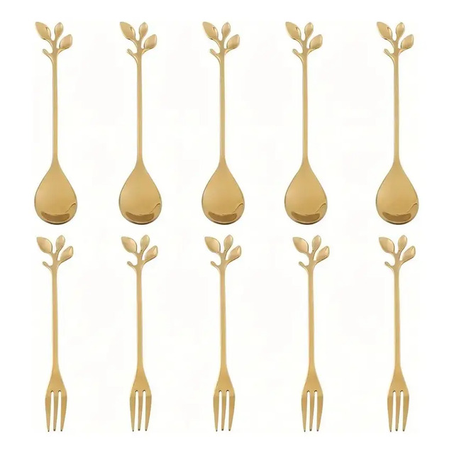 10 Piezas De Mini Tenedor, Cuchara De Acero Inoxidable Dorad Dourado 10 Piezas De Mini Tenedor, Cuchara De Acero Inoxidable Dorad Dourado