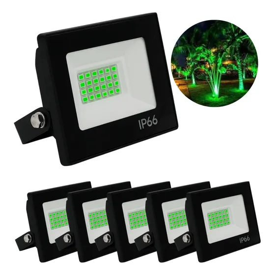 Kit 5 Refletor Holofote Led 50w Luz Verde Prova Dagua Jardim