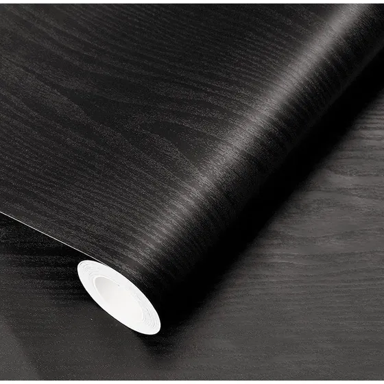 Papel Tapiz Mural Madera Negro Grueso Adhesivo 60cm X 10mt Negro